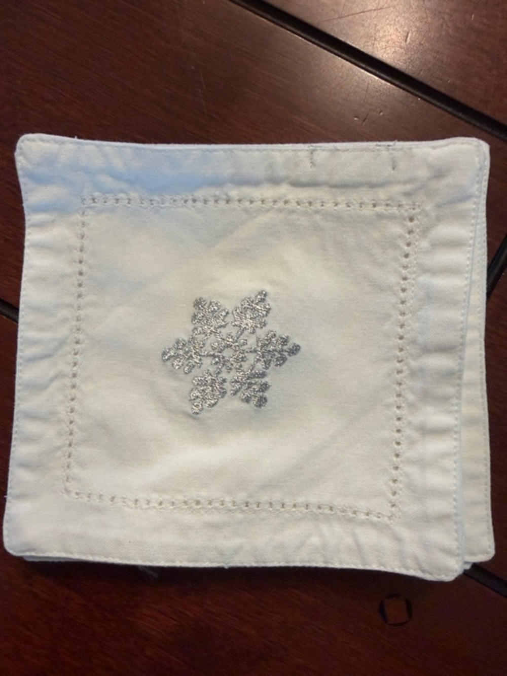 Talbots White Dessert Napkin with Silver Snowflake Accent, 9 in total.